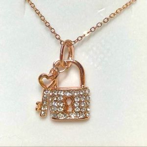 Gold & Rhinestones 16” Necklace Lock & Key